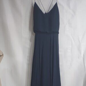 JENNY YOO DARK SMOKY BLUE SLEEVELESS ELEGANT MAXI FULL LENGTH EVENING DRESS SZ 4